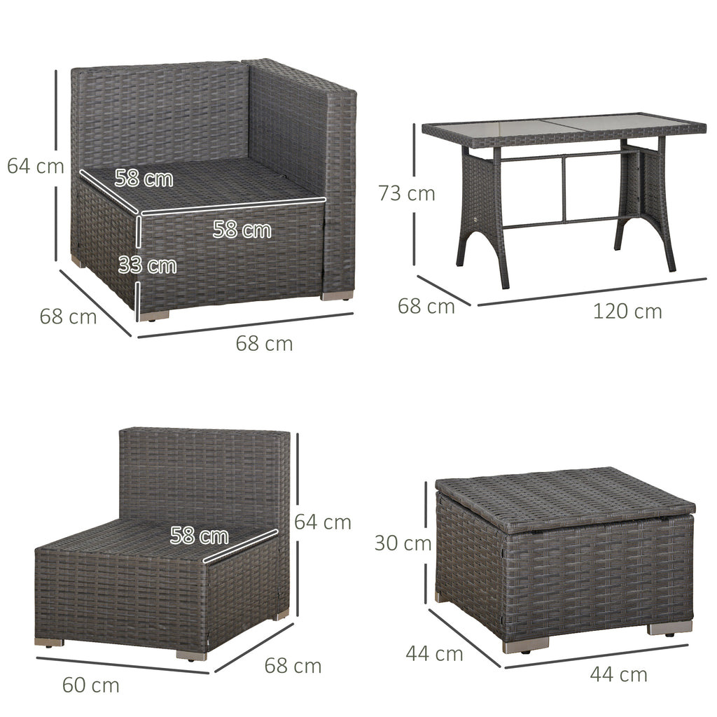 10-Piece Outdoor Rattan Patio Dining Sofa Set – 9-Seater Garden Furniture with Cushions and Glass Table