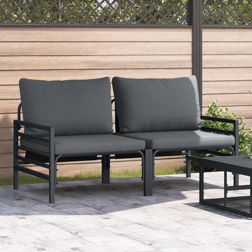 2-Seater Outdoor Steel Sofa Set with Cushions – Anthracite Patio Garden Furniture