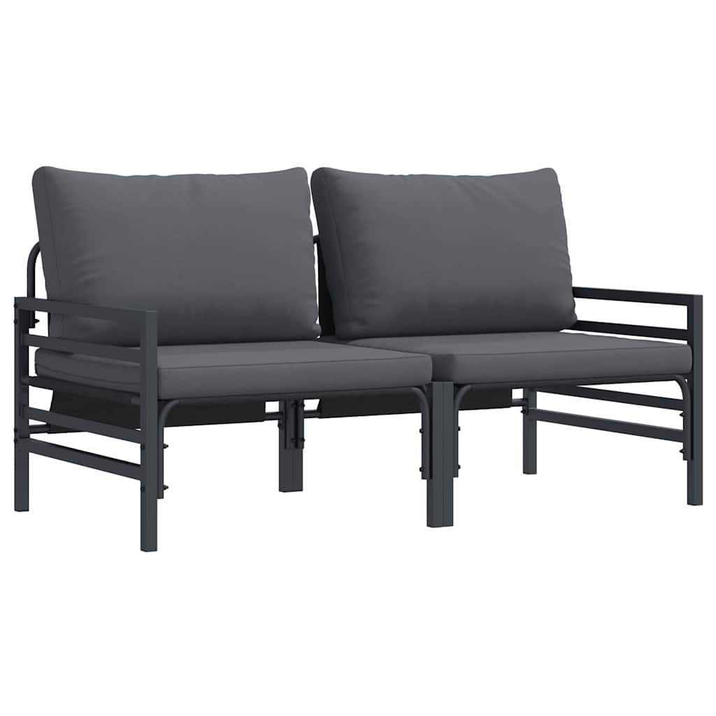 2-Seater Outdoor Steel Sofa Set with Cushions – Anthracite Patio Garden Furniture