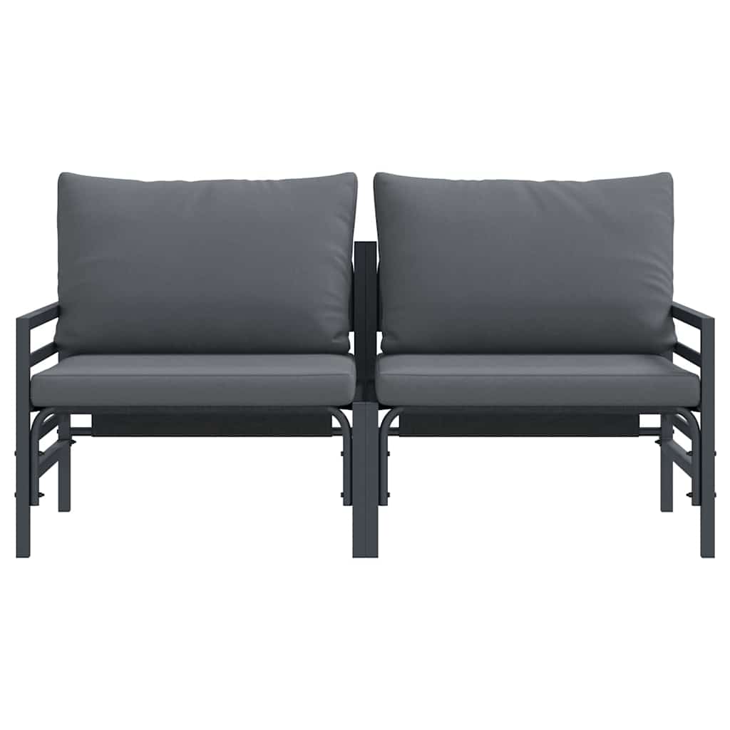 2-Seater Outdoor Steel Sofa Set with Cushions – Anthracite Patio Garden Furniture
