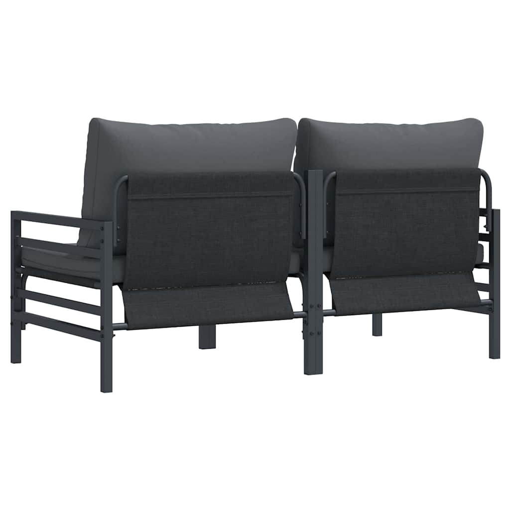 2-Seater Outdoor Steel Sofa Set with Cushions – Anthracite Patio Garden Furniture