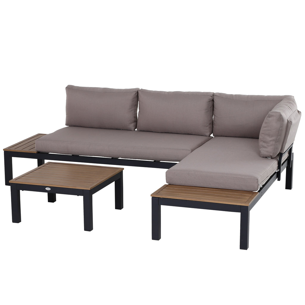 3-Piece Outdoor Aluminum Sofa Set – 4-Seater Garden Furniture with Cushions and Coffee Table