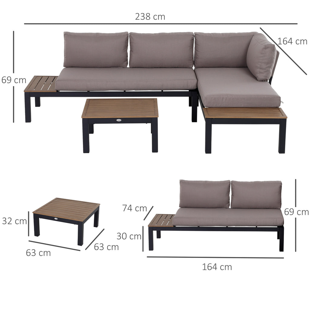 3-Piece Outdoor Aluminum Sofa Set – 4-Seater Garden Furniture with Cushions and Coffee Table-3