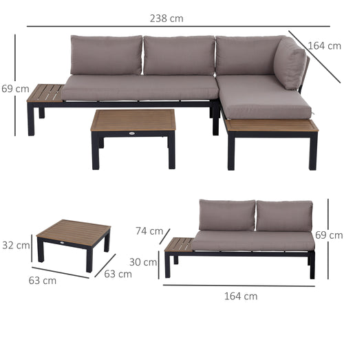 3-Piece Outdoor Aluminum Sofa Set – 4-Seater Garden Furniture with Cushions and Coffee Table-3