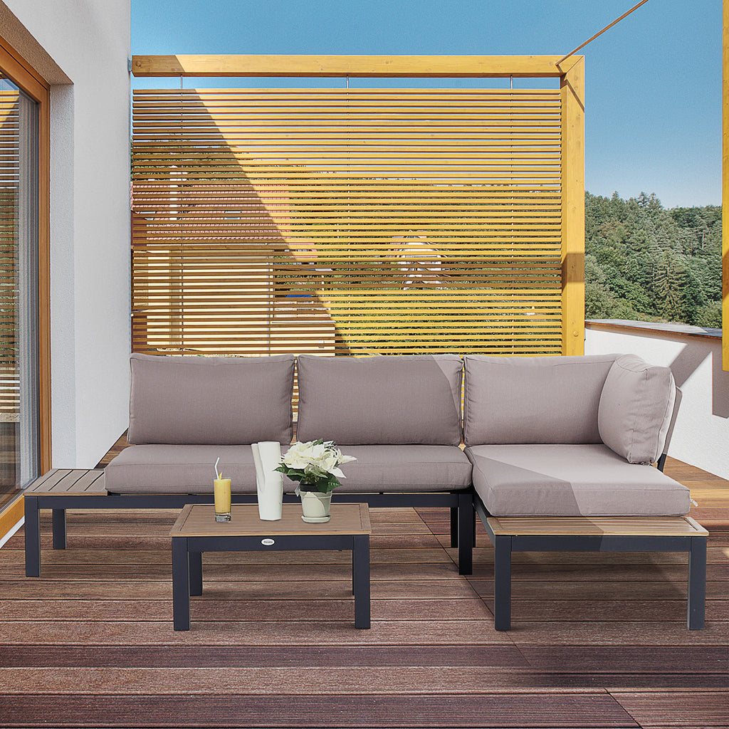 3-Piece Outdoor Aluminum Sofa Set – 4-Seater Garden Furniture with Cushions and Coffee Table