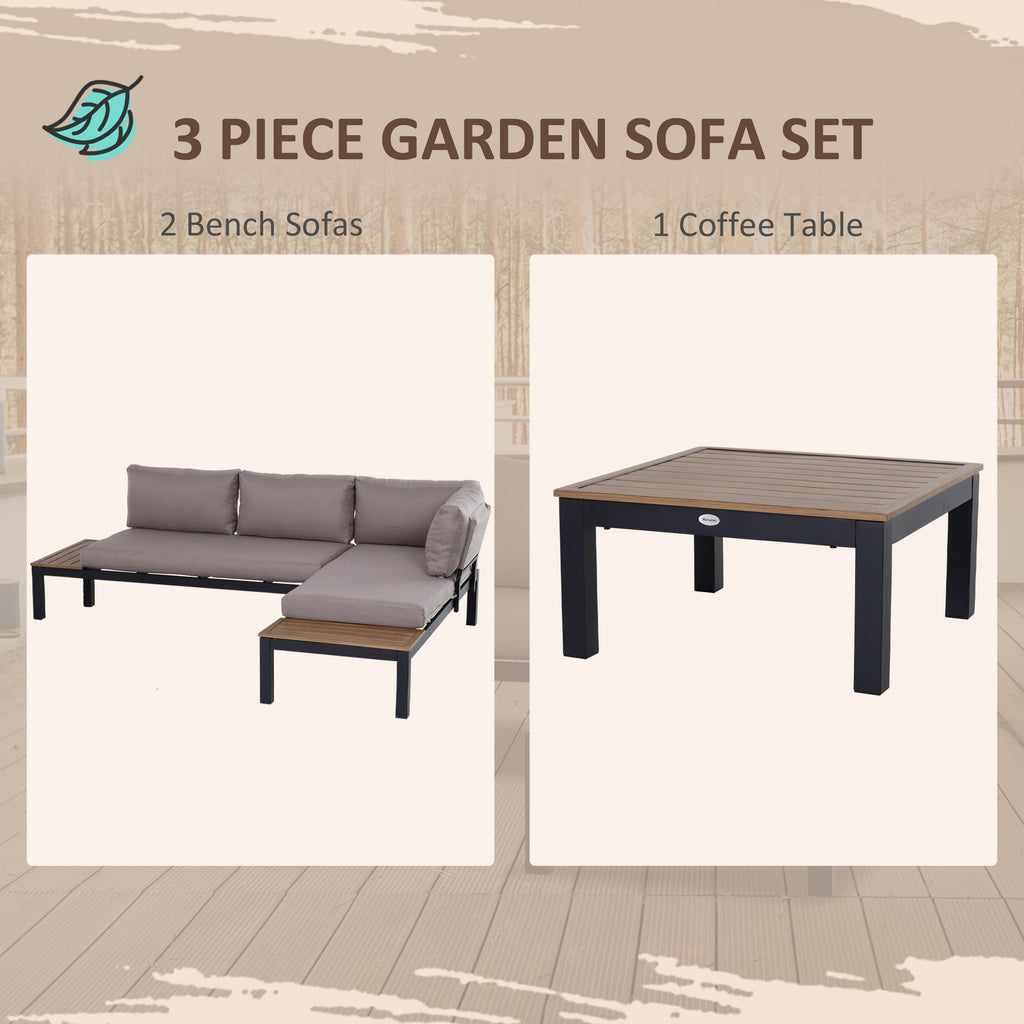 3-Piece Outdoor Aluminum Sofa Set – 4-Seater Garden Furniture with Cushions and Coffee Table