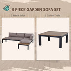 3-Piece Outdoor Aluminum Sofa Set – 4-Seater Garden Furniture with Cushions and Coffee Table