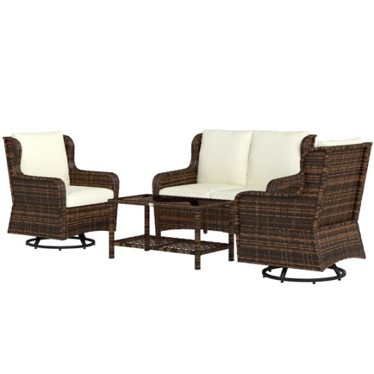 45cc3f2eb4-Piece Outdoor Patio Furniture Set – Wicker Loveseat, Swivel Chairs and Glass Coffee Tabled2ad334002687deeb5b66d6