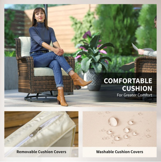 4-Piece Outdoor Patio Furniture Set – Wicker Loveseat, Swivel Chairs and Glass Coffee Table