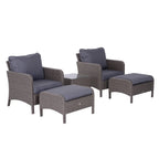 5-Piece Outdoor Rattan Furniture Set – 2-Seater Patio Chairs with Footstools and Glass Table
