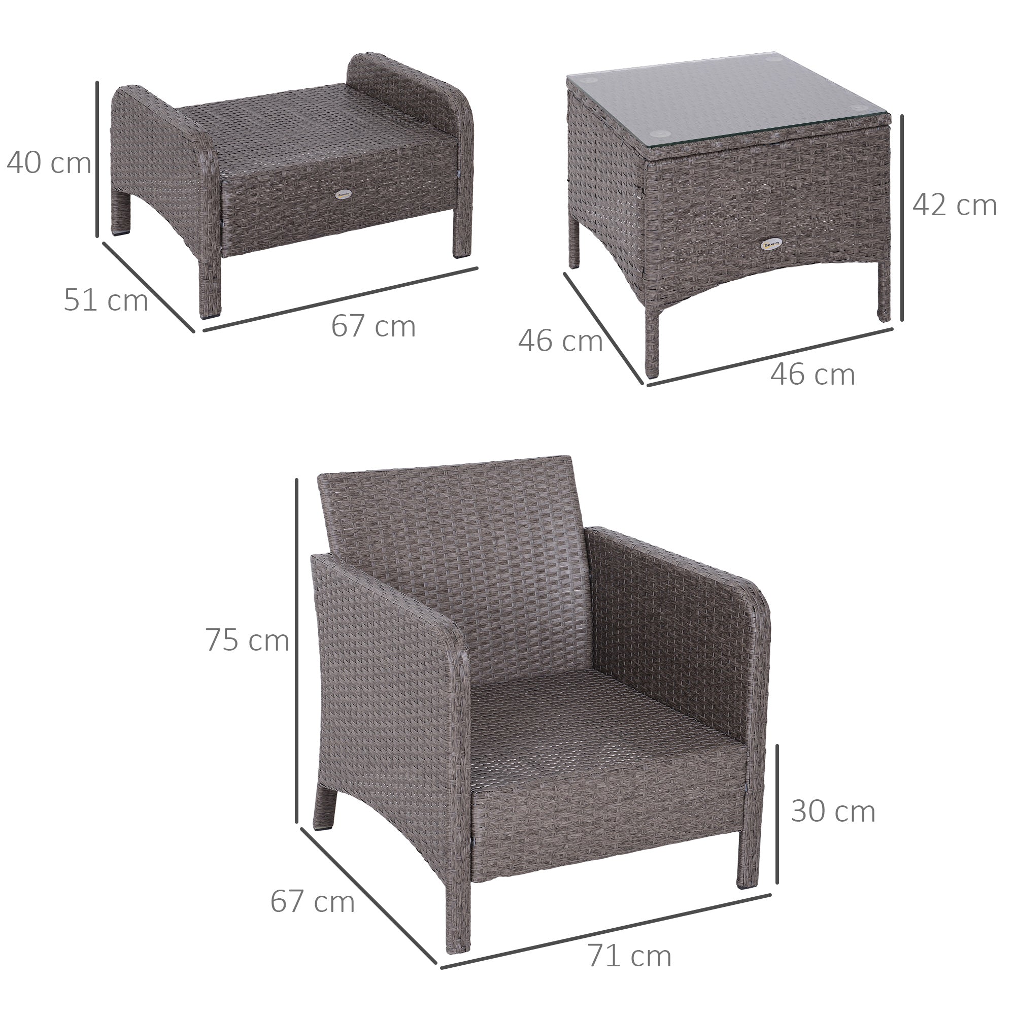 5-Piece Outdoor Rattan Furniture Set – 2-Seater Patio Chairs with Footstools and Glass Table