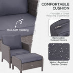 5-Piece Outdoor Rattan Furniture Set – 2-Seater Patio Chairs with Footstools and Glass Table