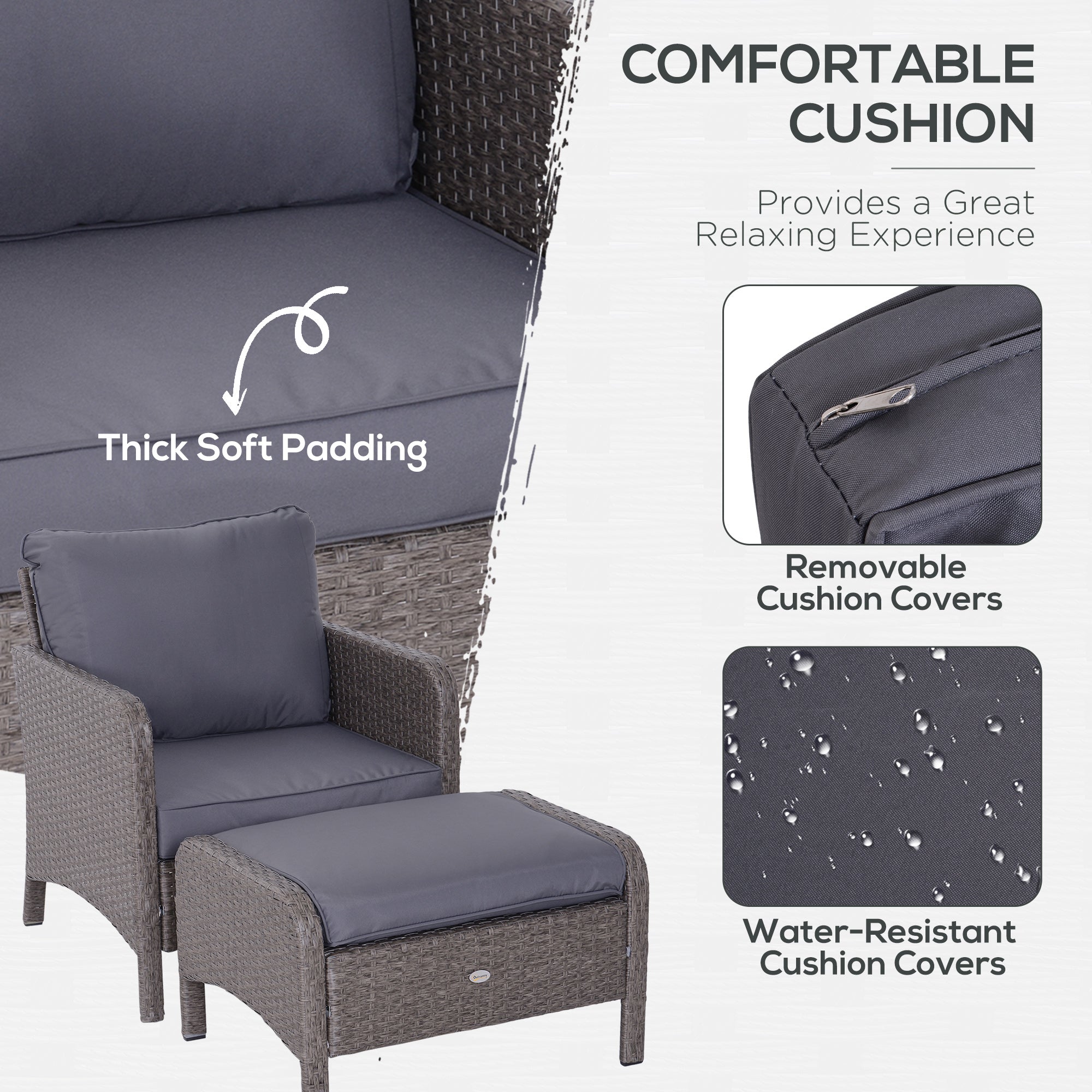 5-Piece Outdoor Rattan Furniture Set – 2-Seater Patio Chairs with Footstools and Glass Table