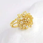 Adjustable Floral Open Ring for Women – Gold-Tone Cubic Zirconia Leaf Design Jewelry