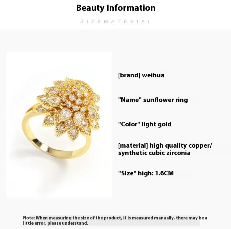 Adjustable Floral Open Ring for Women – Gold-Tone Cubic Zirconia Leaf Design Jewelry