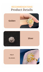 Adjustable Floral Open Ring for Women – Gold-Tone Cubic Zirconia Leaf Design Jewelry