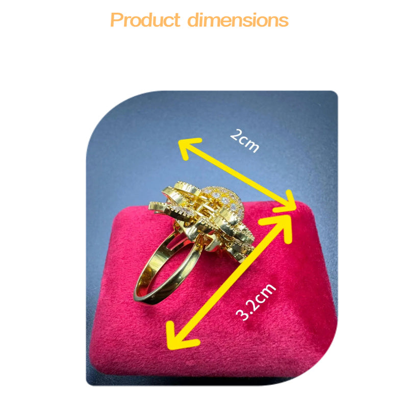 Adjustable Floral Open Ring for Women – Gold-Tone Cubic Zirconia Leaf Design Jewelry