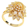 Adjustable Floral Open Ring for Women – Gold-Tone Cubic Zirconia Leaf Design Jewelry