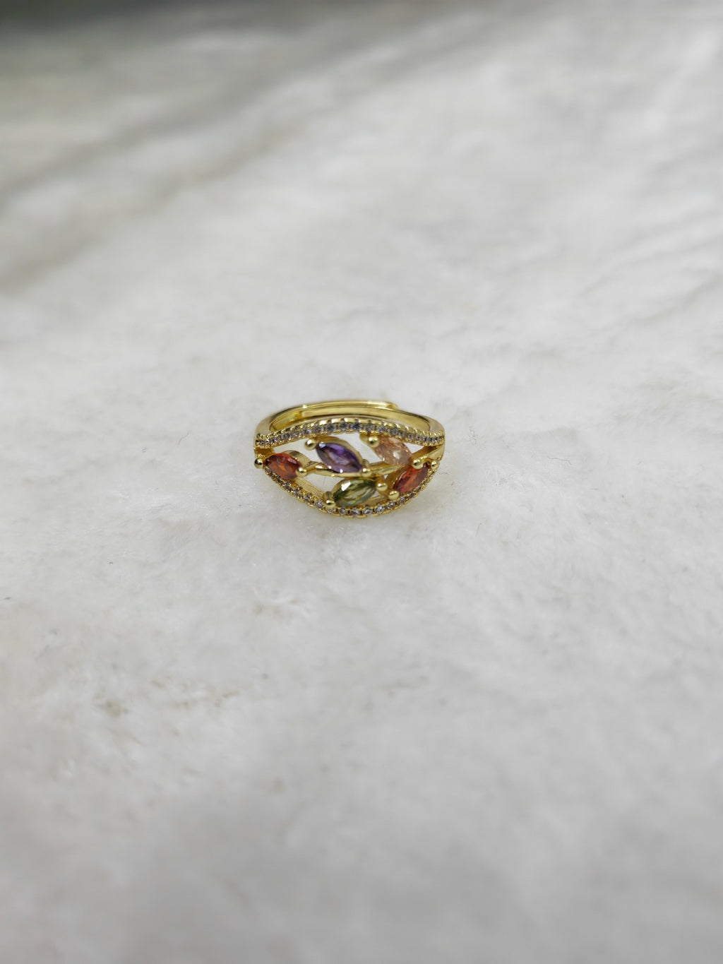 Adjustable Leaf Design Ring for Women – Color Stone Open Cuff Fashion Jewelry