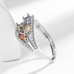 Adjustable Leaf Design Ring for Women – Color Stone Open Cuff Fashion Jewelry