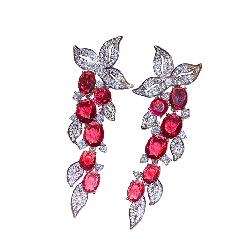 Geometric Flower Zircon Tassel Earrings for Women – Elegant Drop Fashion Jewelry