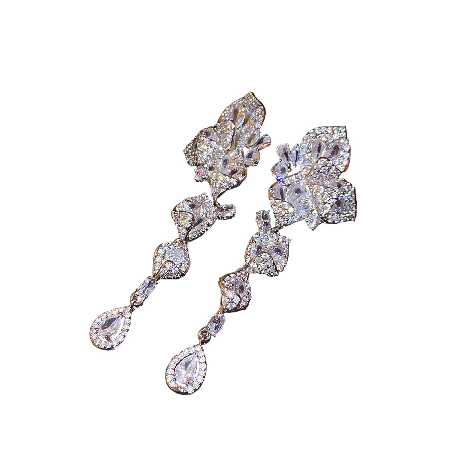 Geometric Flower Zircon Tassel Earrings for Women – Elegant Drop Fashion Jewelry