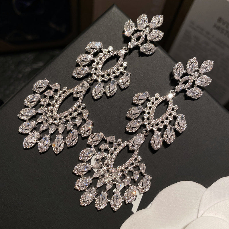 Geometric Flower Zircon Tassel Earrings for Women – Elegant Drop Fashion Jewelry