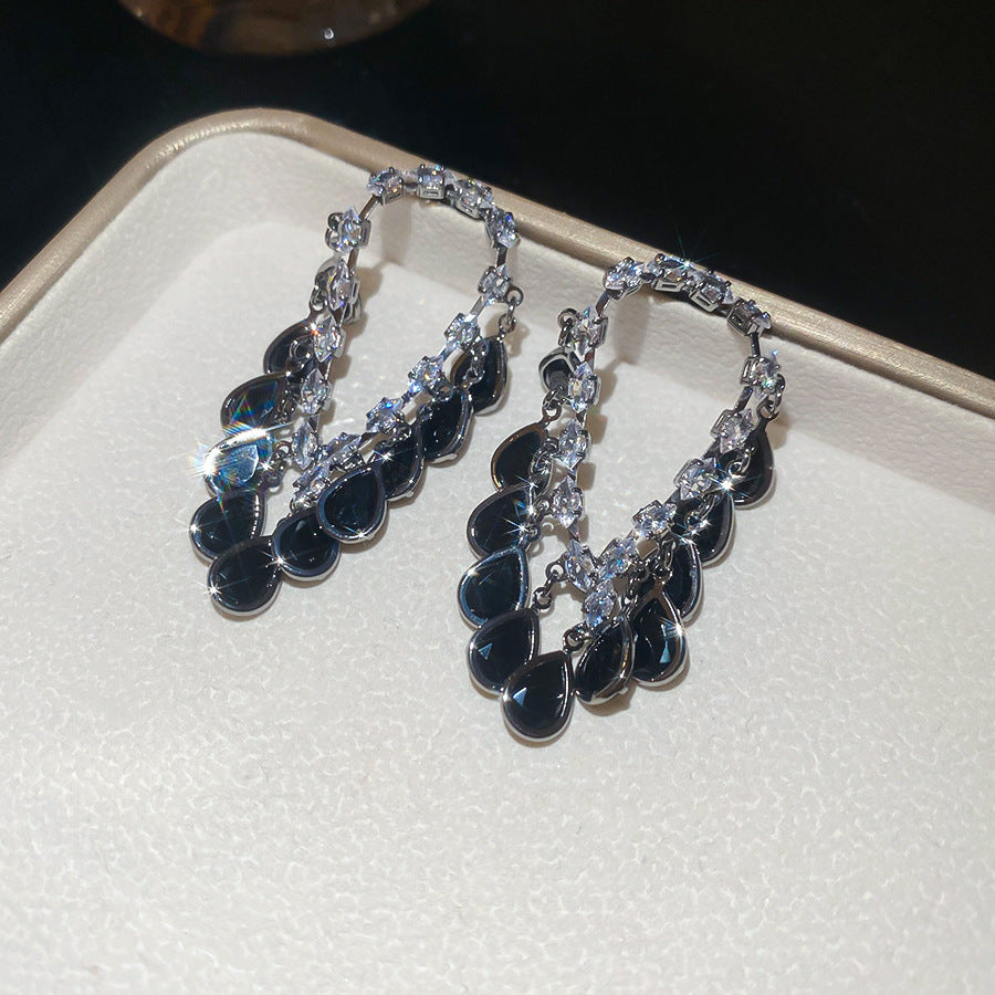 Geometric Flower Zircon Tassel Earrings for Women – Elegant Drop Fashion Jewelry