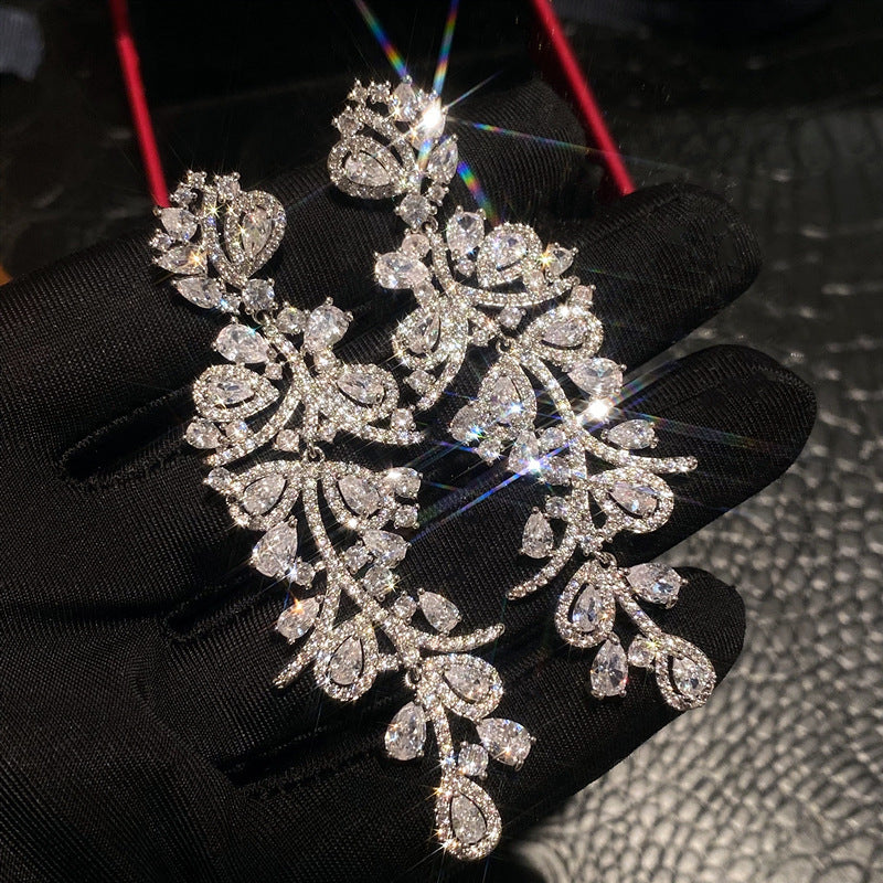 Geometric Flower Zircon Tassel Earrings for Women – Elegant Drop Fashion Jewelry