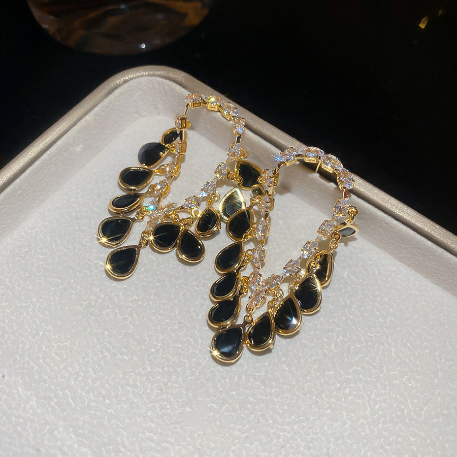 Geometric Flower Zircon Tassel Earrings for Women – Elegant Drop Fashion Jewelry