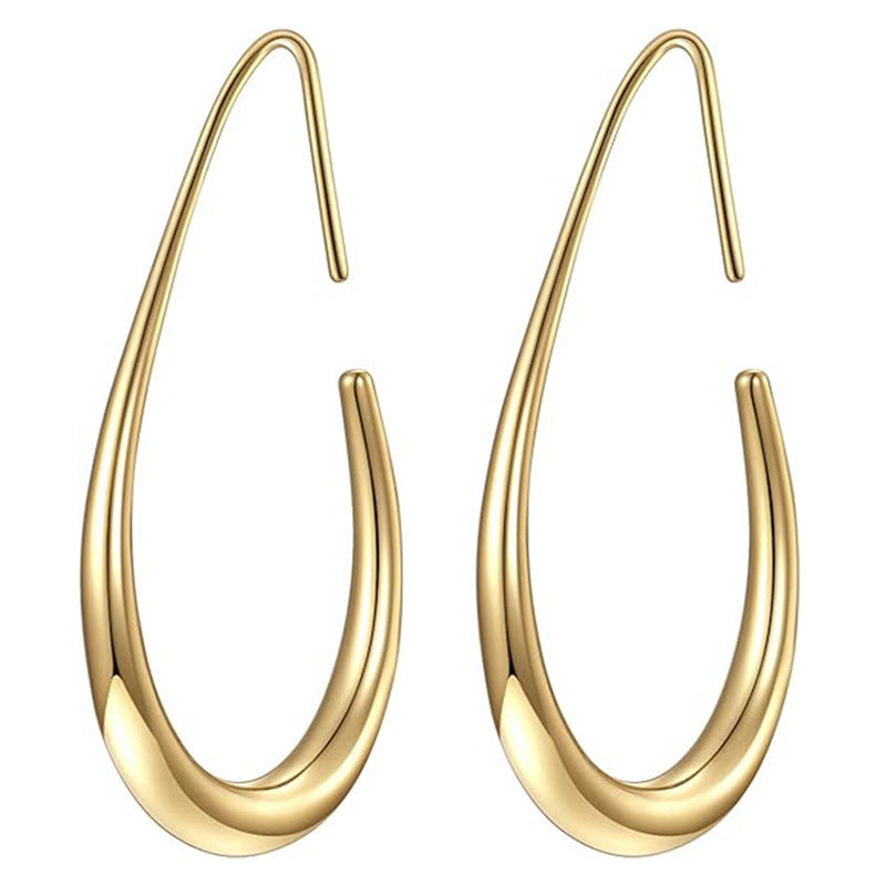 Teardrop Hoop Earrings for Women – Stainless Steel Oval Pull Through Statement Earrings