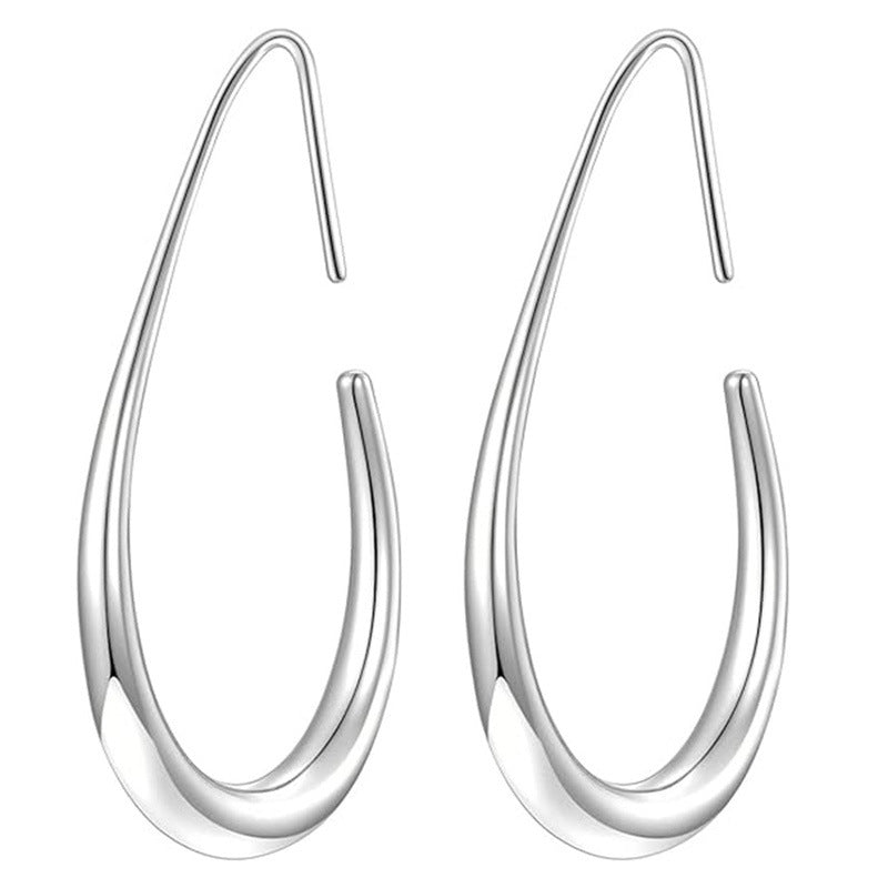Teardrop Hoop Earrings for Women – Stainless Steel Oval Pull Through Statement Earrings