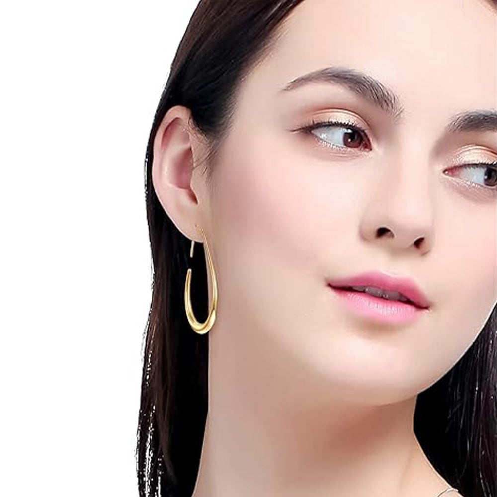 Teardrop Hoop Earrings for Women – Stainless Steel Oval Pull Through Statement Earrings