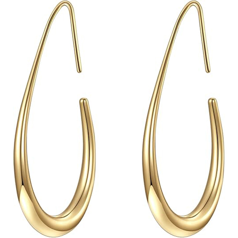 Teardrop Hoop Earrings for Women – Stainless Steel Oval Pull Through Statement Earrings