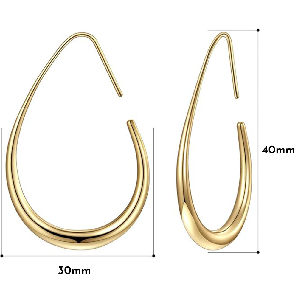 Teardrop Hoop Earrings for Women – Stainless Steel Oval Pull Through Statement Earrings