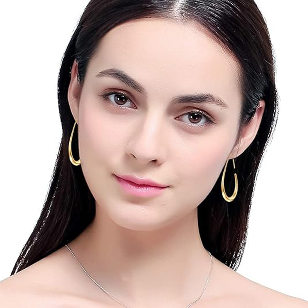 Teardrop Hoop Earrings for Women – Stainless Steel Oval Pull Through Statement Earrings