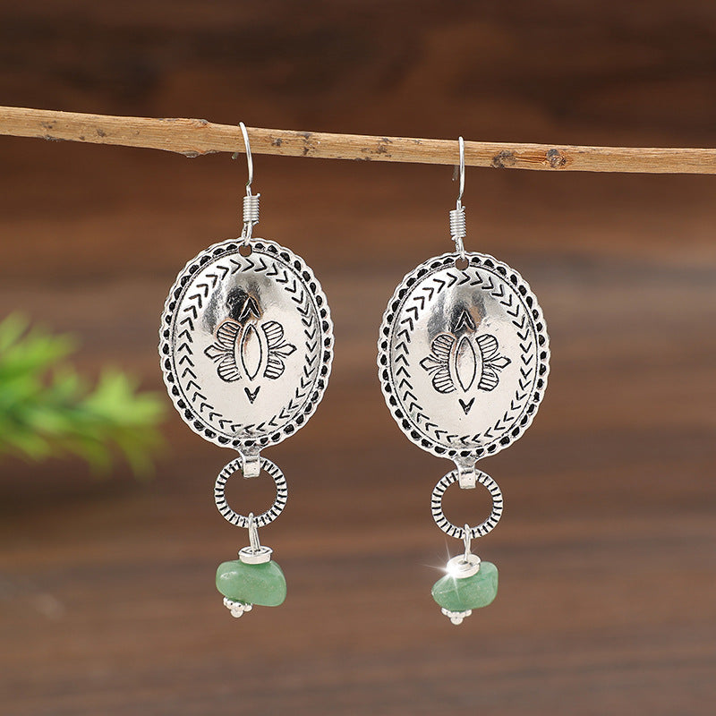 Vintage Round Floral Earrings for Women – Geometric Zinc Alloy Statement Jewelry