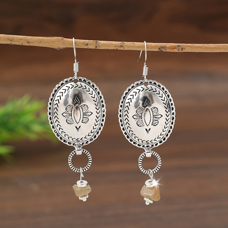 Vintage Round Floral Earrings for Women – Geometric Zinc Alloy Statement Jewelry