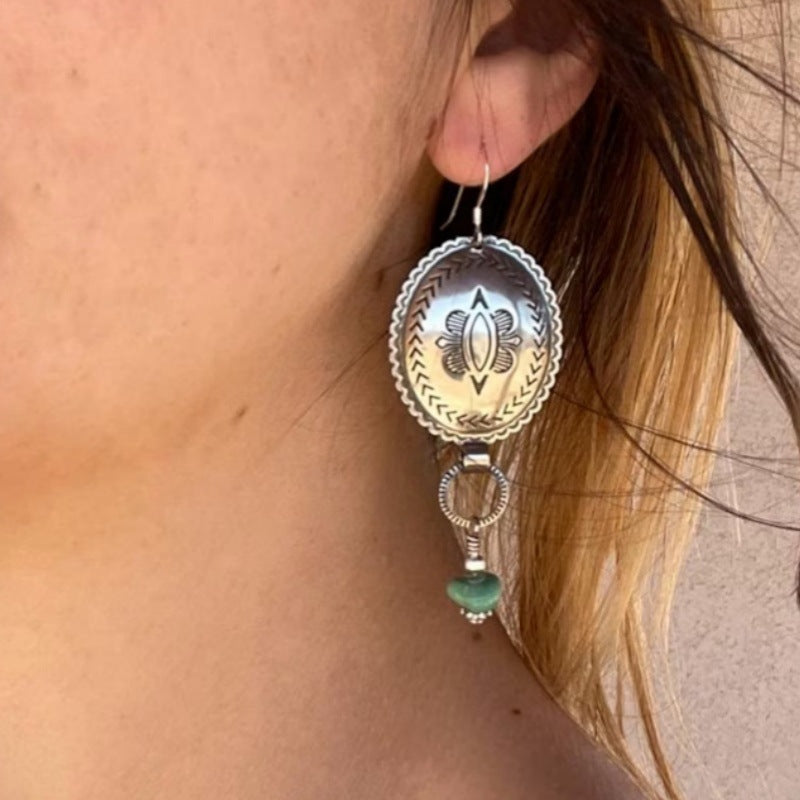 Vintage Round Floral Earrings for Women – Geometric Zinc Alloy Statement Jewelry