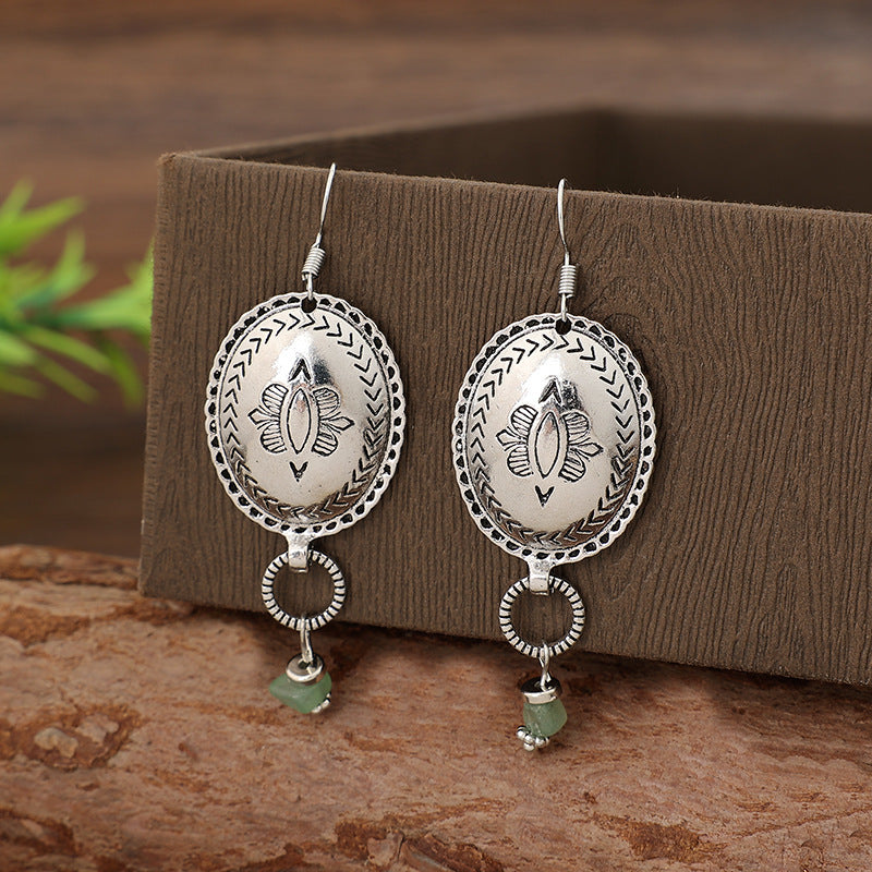 Vintage Round Floral Earrings for Women – Geometric Zinc Alloy Statement Jewelry