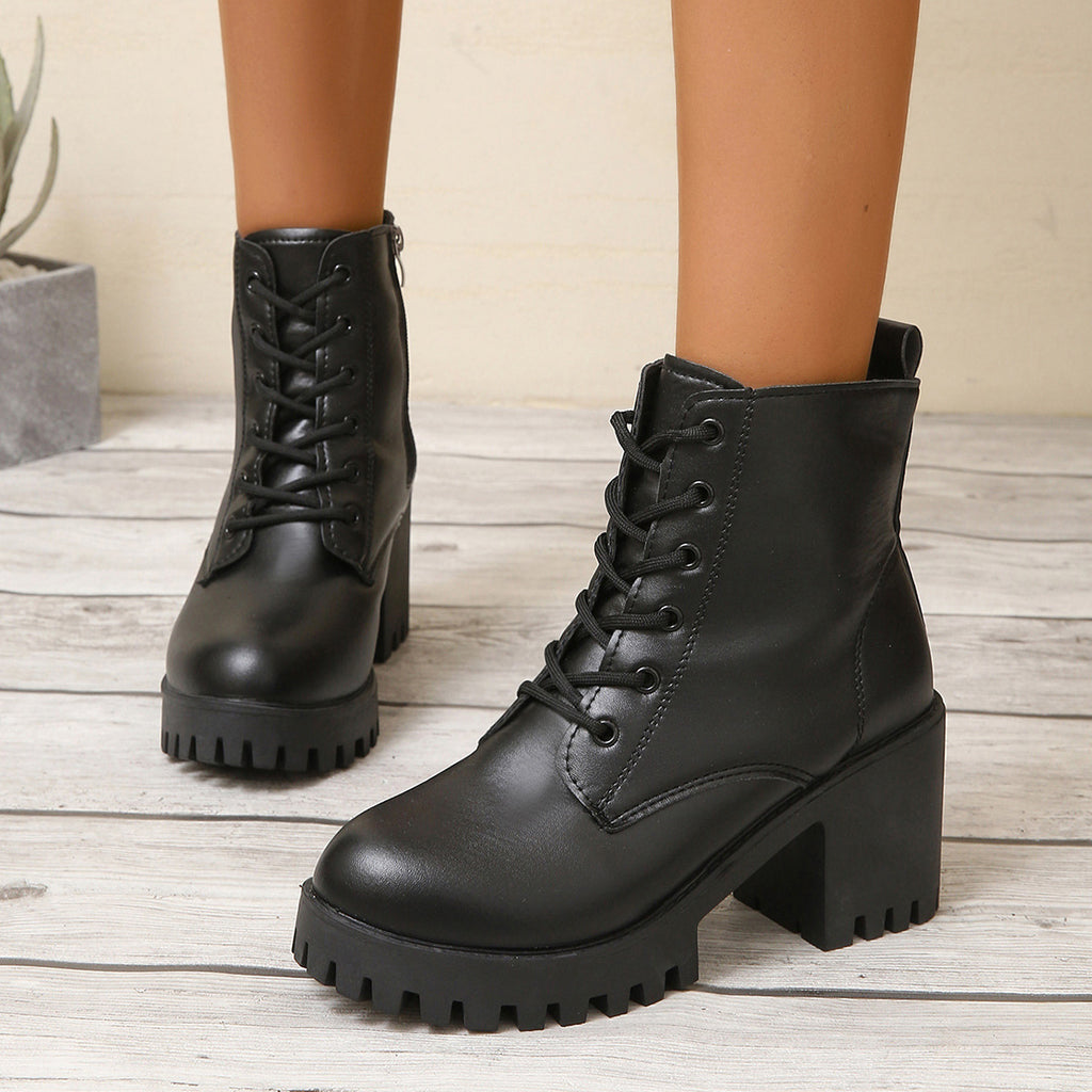 Women’s Chunky Sole Ankle Boots – Round Toe Casual Fashion Boots
