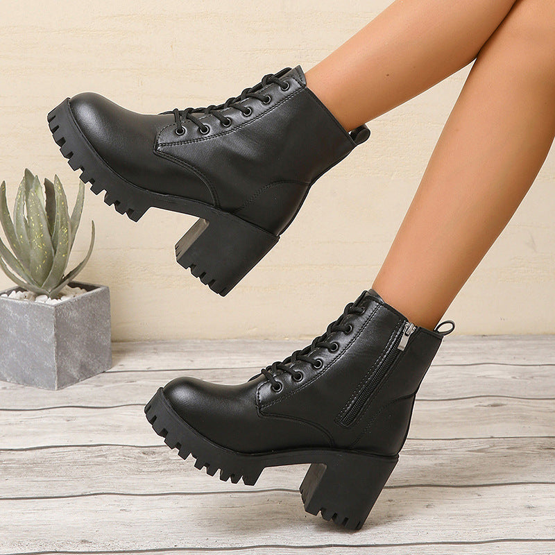Women’s Chunky Sole Ankle Boots – Round Toe Casual Fashion Boots