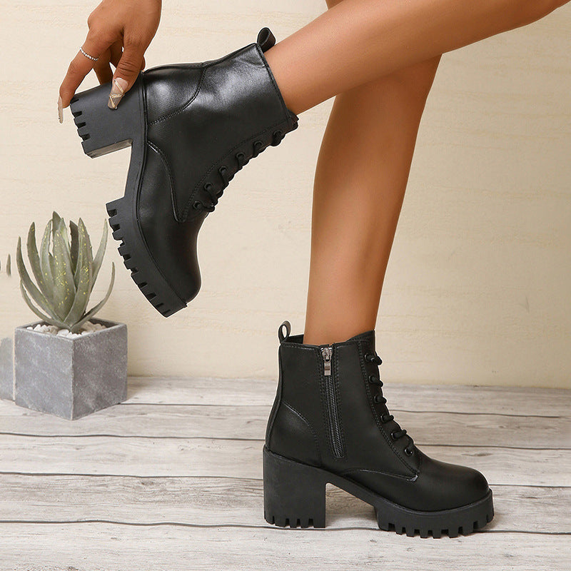 Women’s Chunky Sole Ankle Boots – Round Toe Casual Fashion Boots