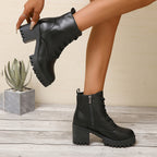 Women’s Chunky Sole Ankle Boots – Round Toe Casual Fashion Boots