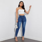 Women’s High-Waist Straight Leg Pants – Stretch Casual Full-Length Trousers
