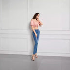 Women’s High-Waist Stretch Jeans – Casual Button Accent Denim Pants