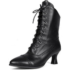 Women’s Lace-Up Ankle Boots – Chunky Heel Side Zipper Fashion Booties