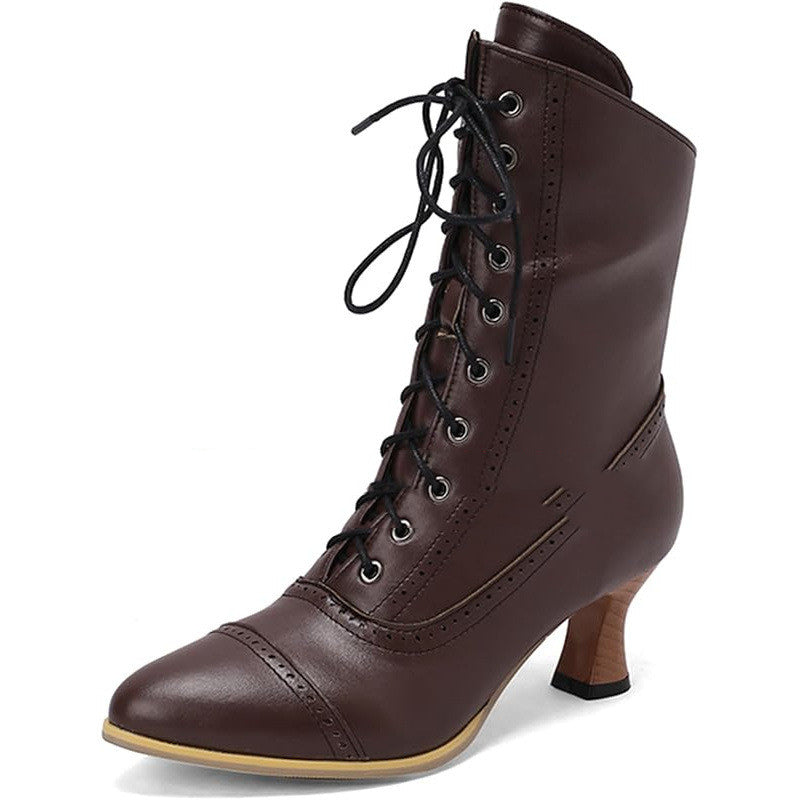 Women’s Lace-Up Ankle Boots – Chunky Heel Side Zipper Fashion Booties
