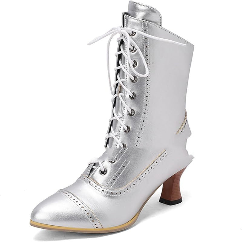 Women’s Lace-Up Ankle Boots – Chunky Heel Side Zipper Fashion Booties