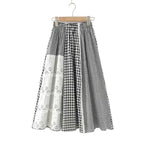 Women’s Lace Trim A-Line Skirt – Elastic Waist Mid-Length Cotton Skirt